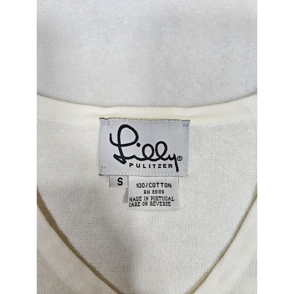 VINTAGE Lilly Pulitzer‎ Sweater Women Small White Pullover Casual Cotton LS